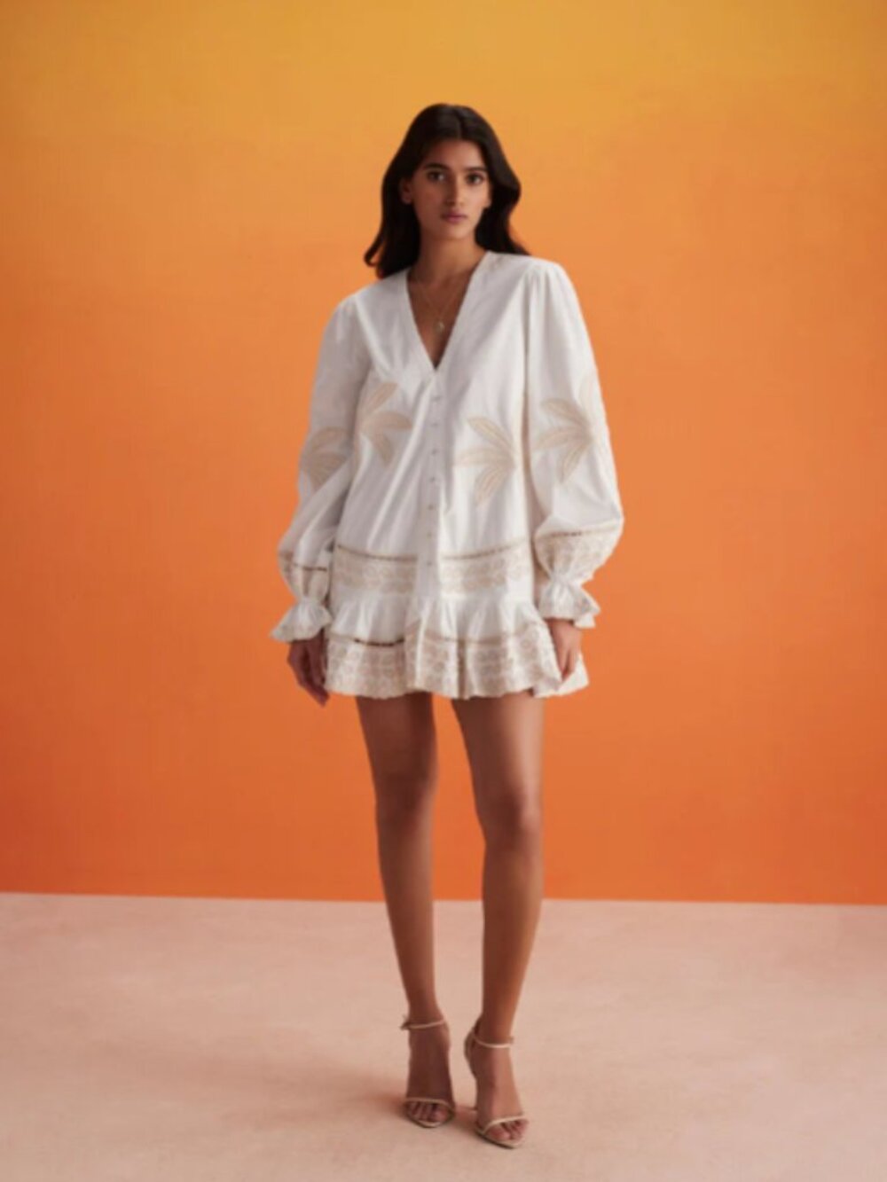 Hemant and Nandita Ari Embroidered Long Sleeve Mini Dress